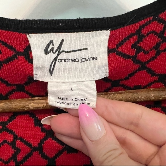 Women's Large Andrea Jovine Red and Black Open Front Cardigan - Picture 6 of 8